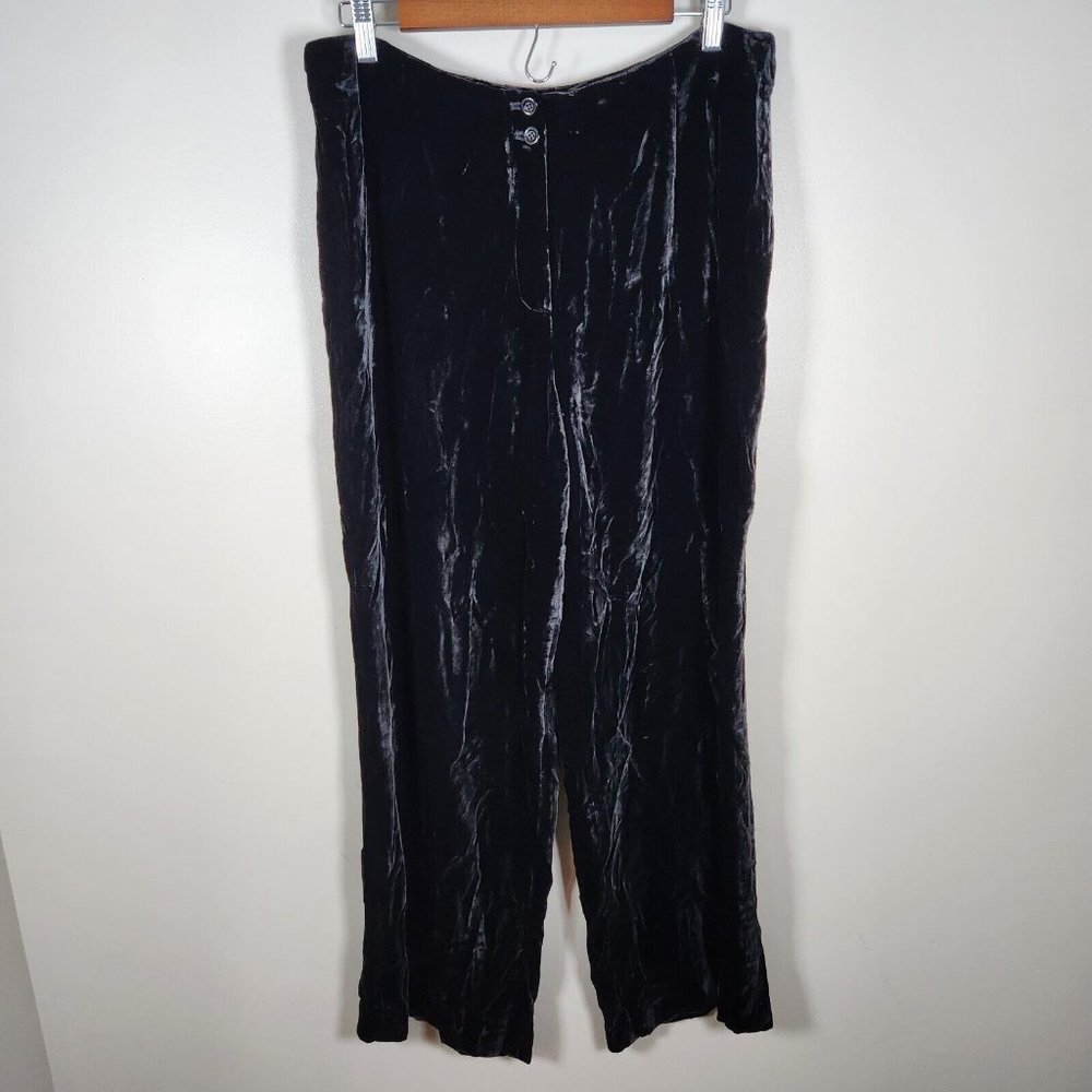 Talbots Pants Womens 14 Petite Black Wide Leg High Rise Velvet Chino Silk Blend